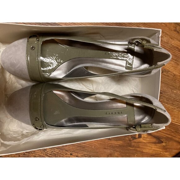 Theory Women's Two-Tone Leather & Suede Open Toe Heels Size 40 New In Box - Picture 2 of 9
